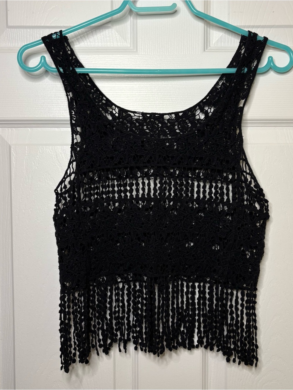 Black Crochet Fringe Tank